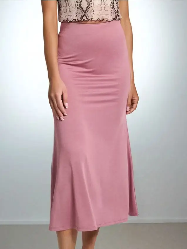 Gonna midi con orlo svasato - rosa cipria