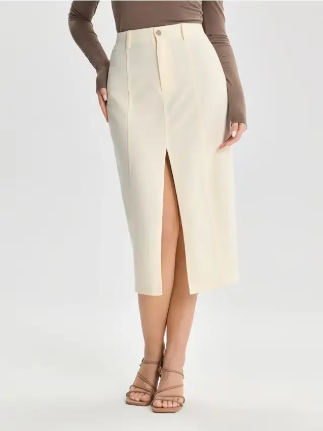 Gonna midi con spacco - panna