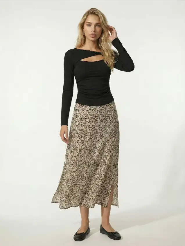 Gonna midi in viscosa con spacchi laterali - multicolor