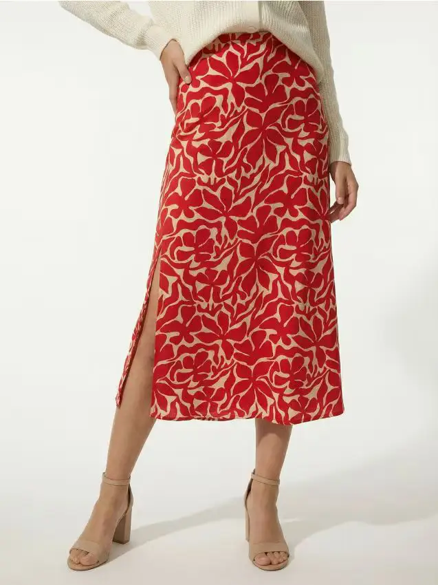 Gonna midi in viscosa con spacchi laterali - rosso