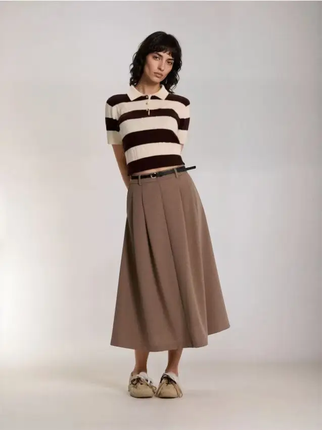 Gonna midi svasata con cintura - caffè Caffè