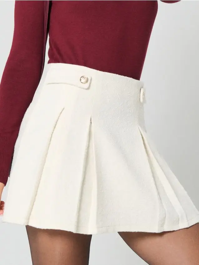 Gonna mini con pieghe - panna