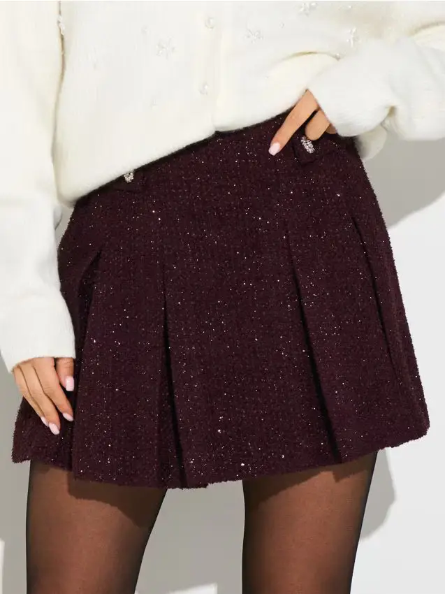 Gonna mini plissettata - maroon