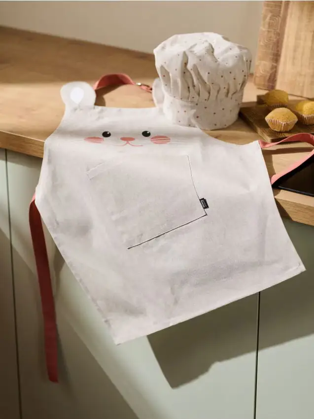 Grembiule con motivo coniglio e cappello da cuoco - grigio chiaro