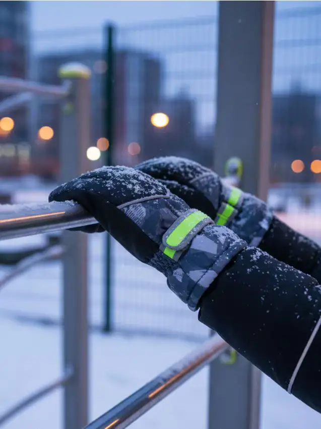 Guanti impermeabili con fodera in pile e cinturino riflettente - nero