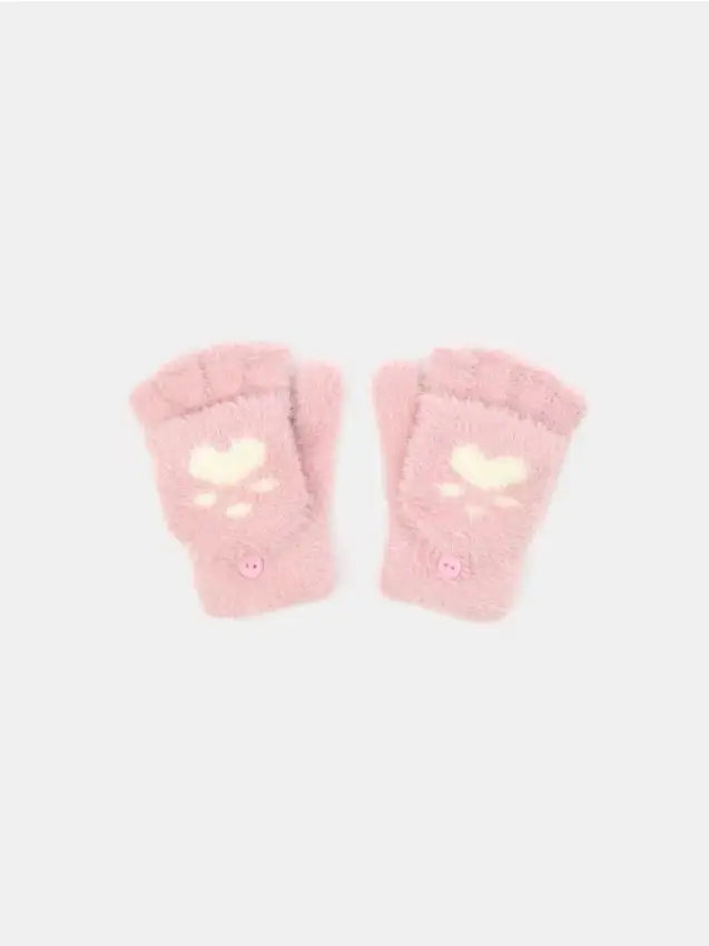 Guanti senza dita con patta - rosa pastello