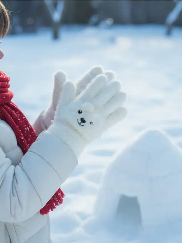 Guanti soffici con ricamo decorativo - panna