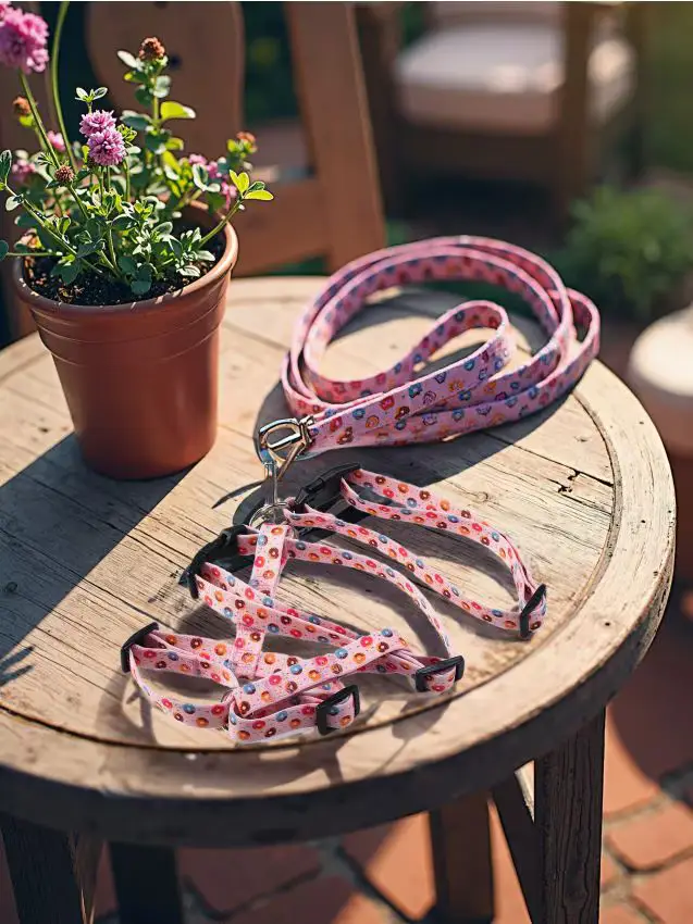 Guinzaglio, collare e pettorina per cane - rosa pastello