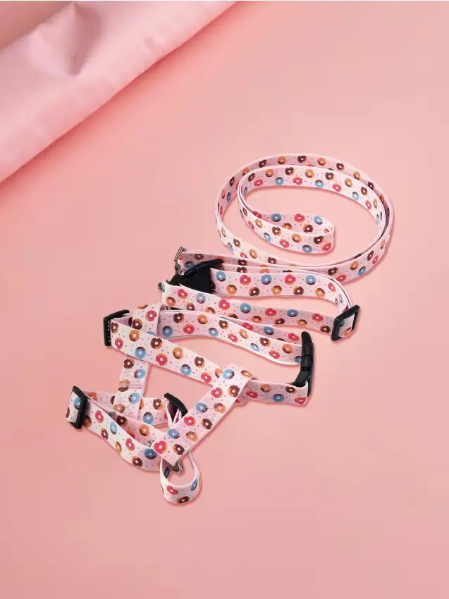 Guinzaglio, collare e pettorina per cane - rosa pastello