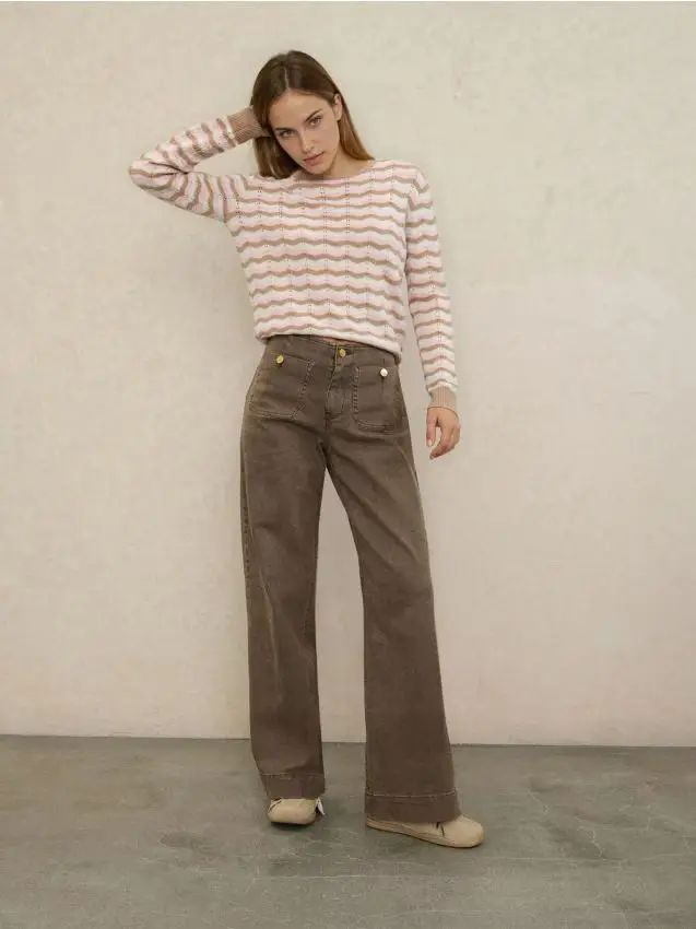 Jeans a gamba ampia - marrone