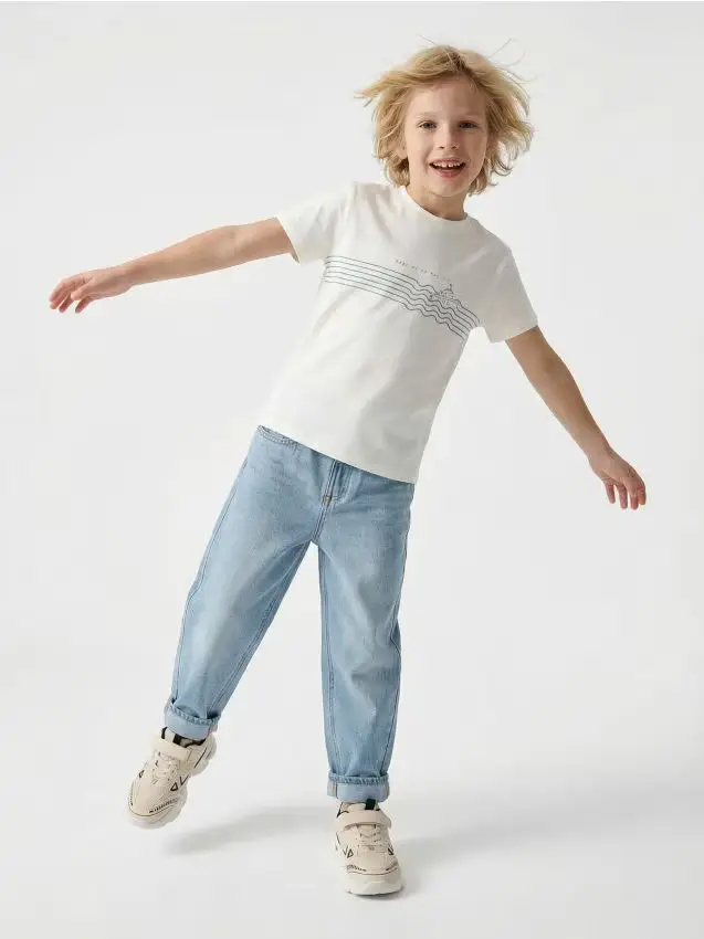 Jeans a gamba dritta con vita regolabile - blu