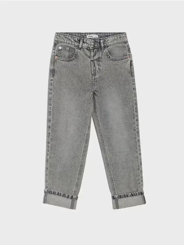 Jeans a gamba dritta con vita regolabile - grigio chiaro