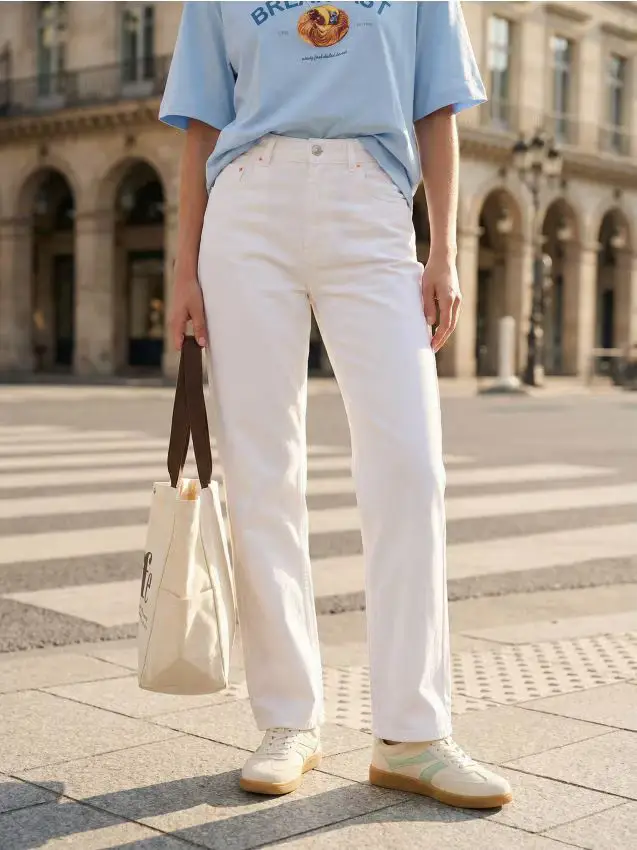 Jeans a gamba larga a vita alta - bianco