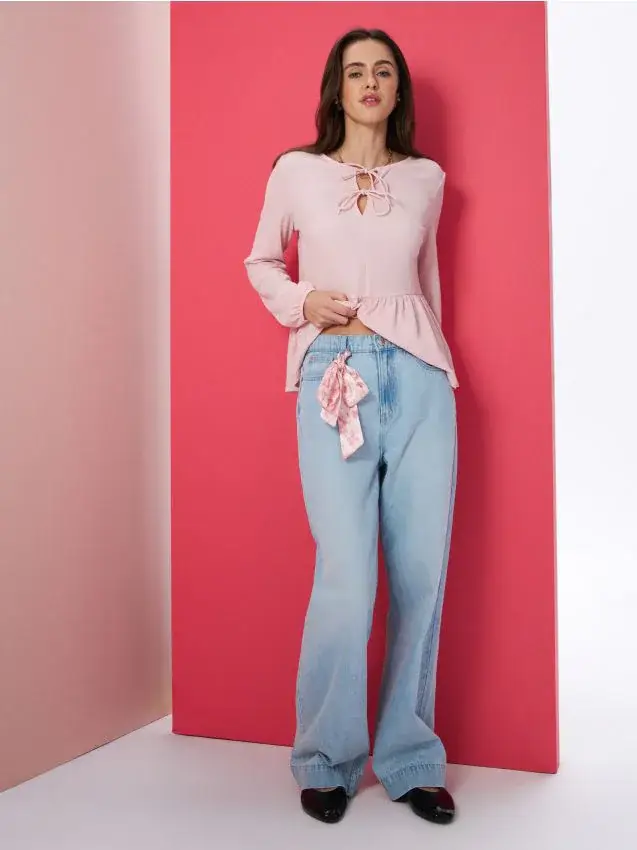 Jeans a gamba larga a vita alta - blu