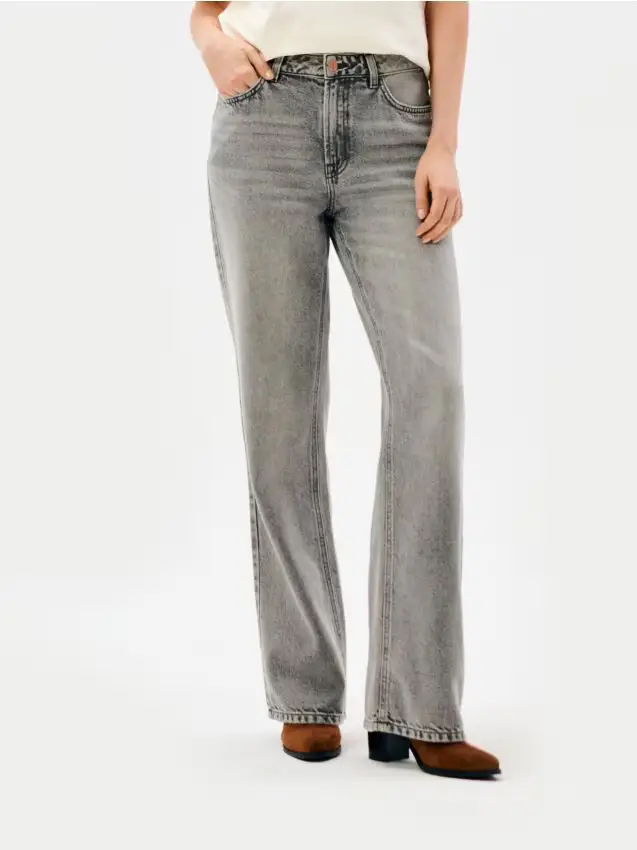 Jeans a gamba larga a vita alta - grigio