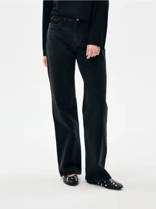 Jeans a gamba larga a vita alta - nero