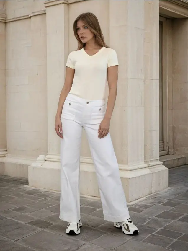 Jeans a gamba larga - bianco