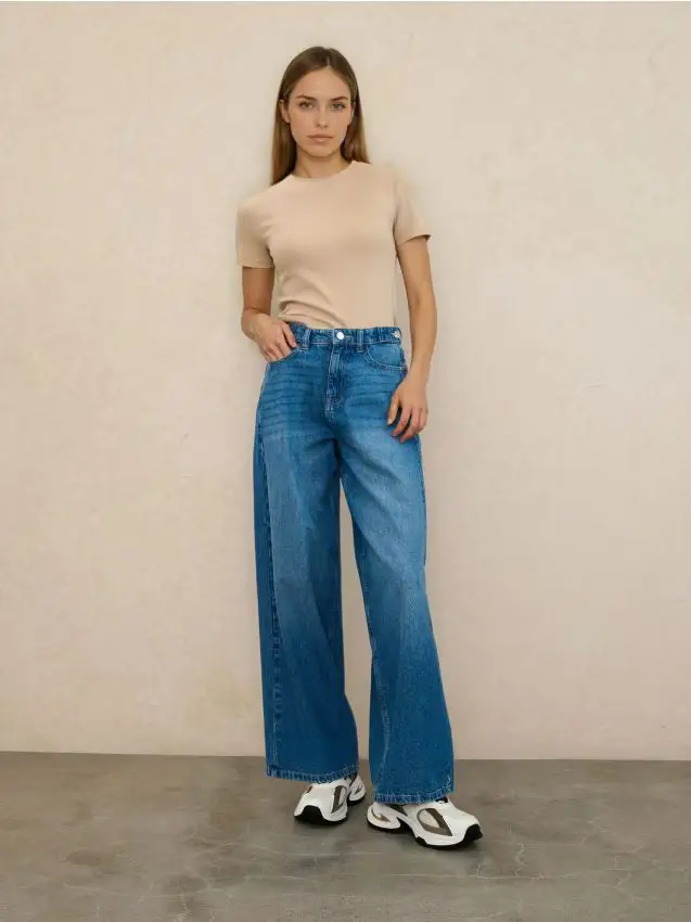 Jeans baggy a vita media - blu