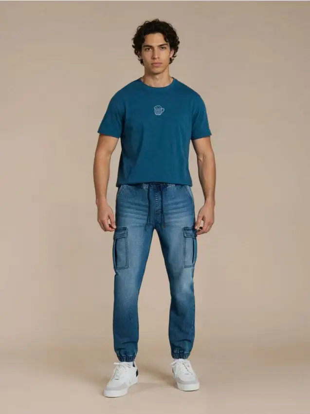 Jeans jogger con effetto lavato - blu scuro