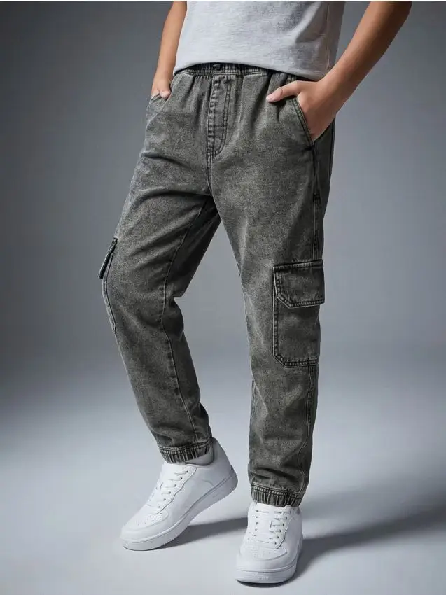 Jeans jogger con effetto lavato - grigio