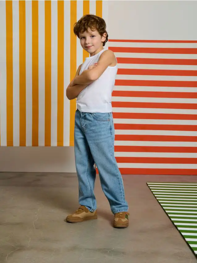 Jeans loose fit con vita regolabile - blu