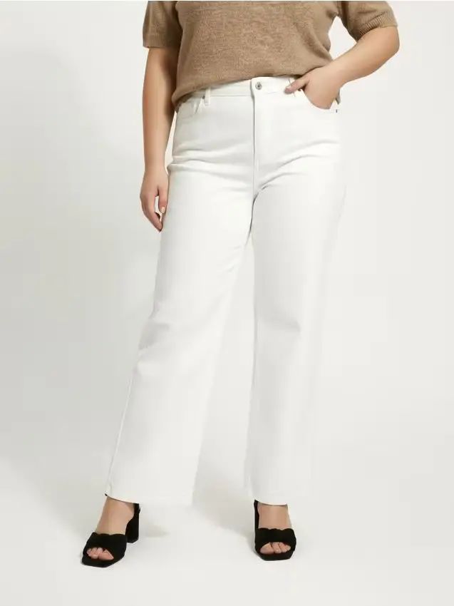 Jeans wide leg con effetto lavato Plus Bianco