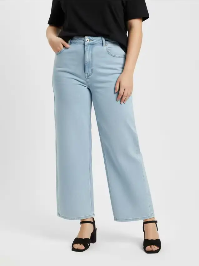 Jeans wide leg con effetto lavato Plus Blu