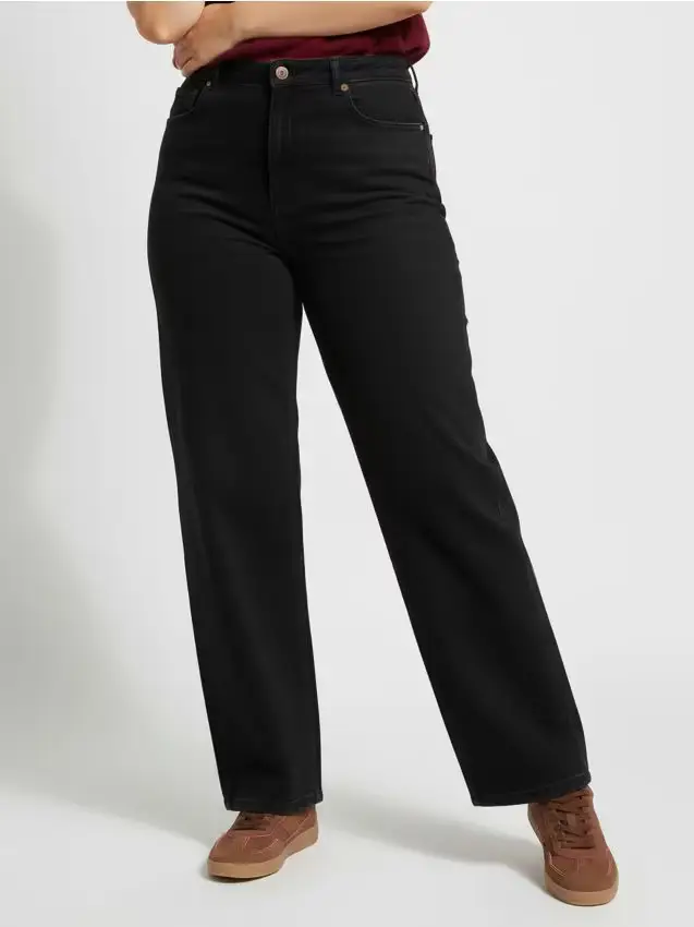 Jeans wide leg con effetto lavato Plus Nero