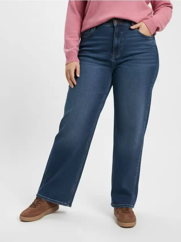 Jeans wide leg con effetto lavato Plus scuro Blu scuro