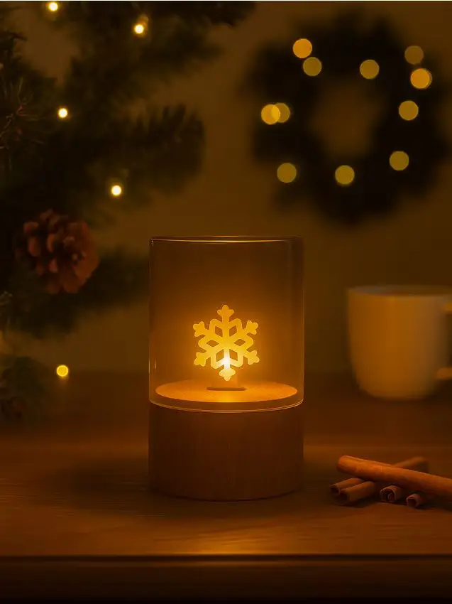 Lampada da tavolo LED con motivo natalizio - beige