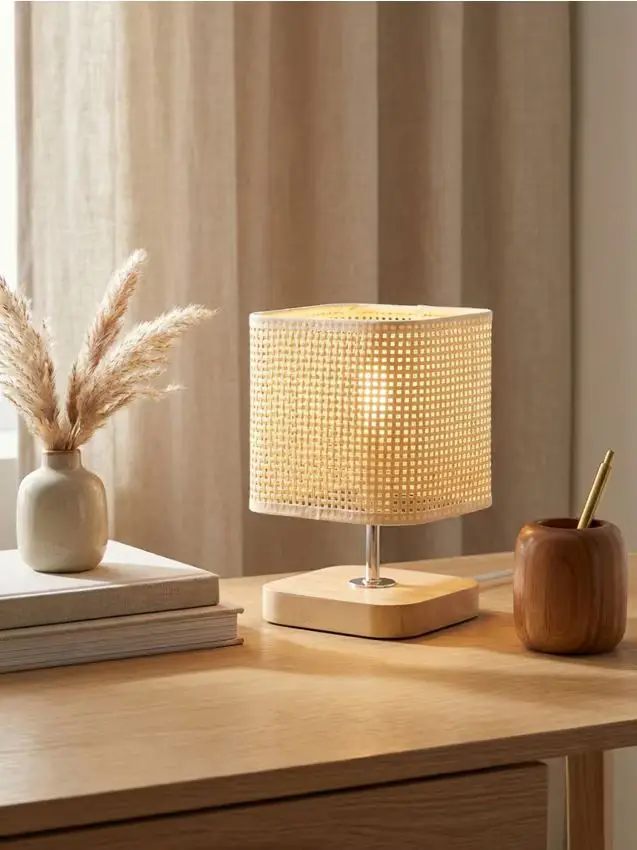 Lampada da tavolo LED con paralume intrecciato - nude