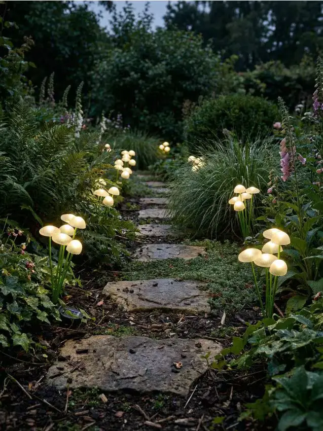 Lampada solare da giardino a forma di funghi - bianco