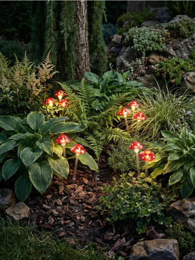 Lampada solare LED con motivo a fungo - rosso