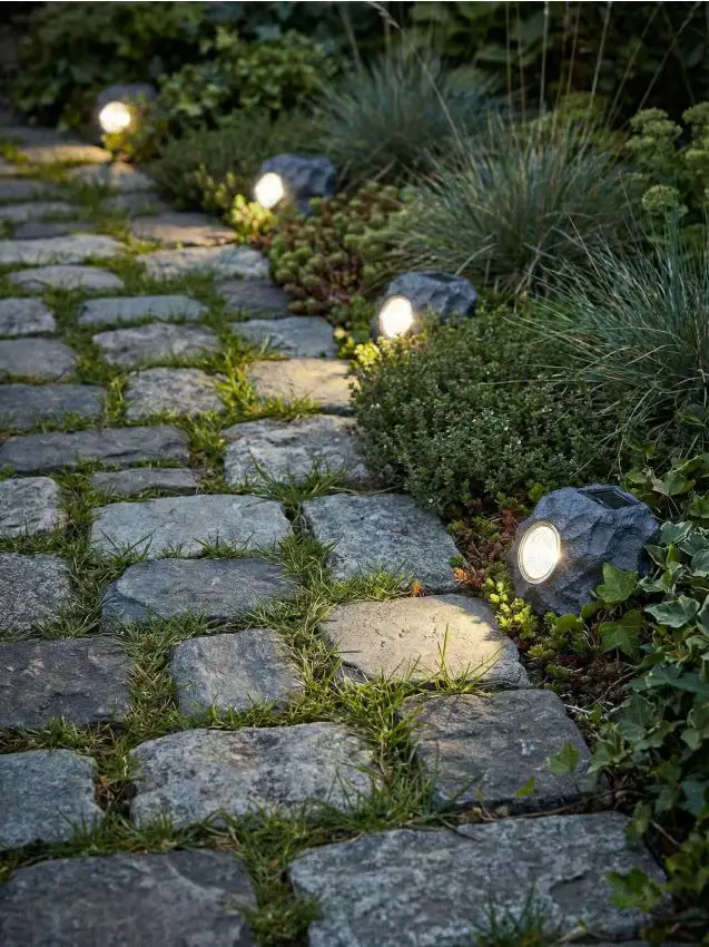 Lampada solare LED da giardino a forma di pietra - grigio chiaro