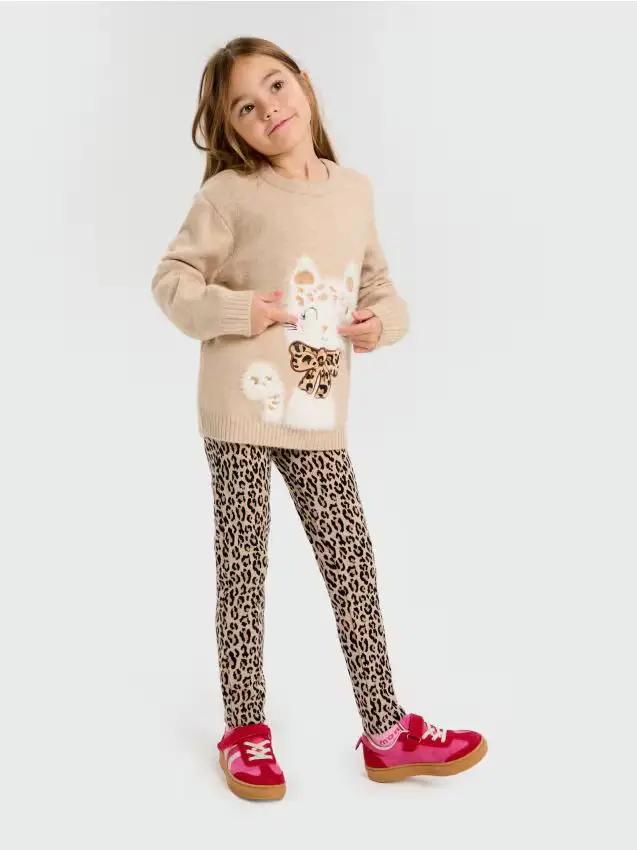 Leggings con stampa leopardata - beige