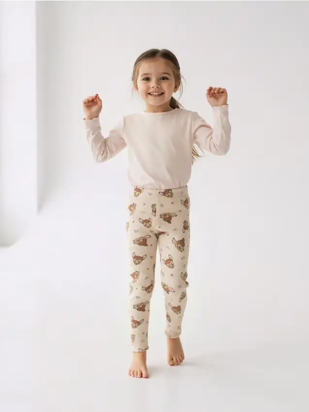 Leggings in cotone con motivo Bambi - beige