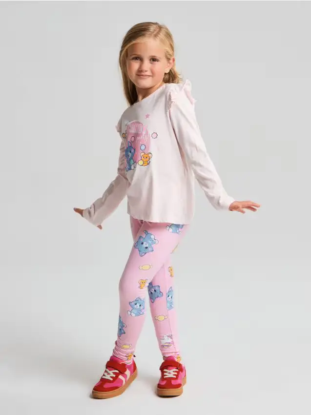 Leggings in cotone con motivo Tom and Jerry - rosa