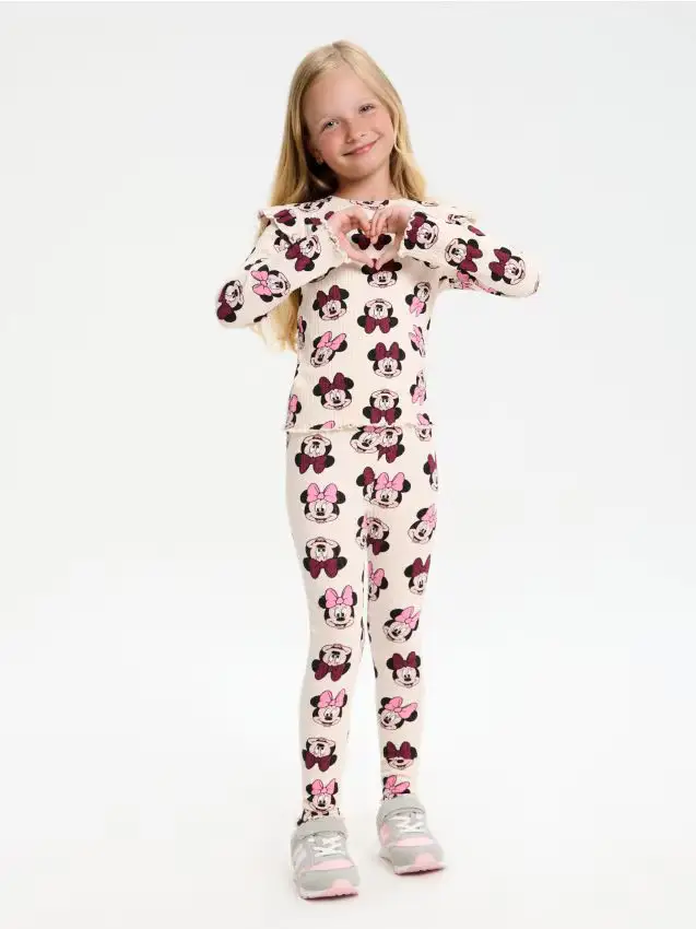 Leggings in jersey a costine Minnie Mouse - rosa pastello