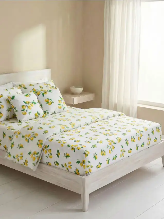 Lenzuolo con angoli con motivo di limoni - giallo chiaro