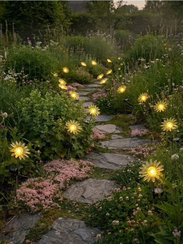 Luce LED solare a forma di fiore - giallo