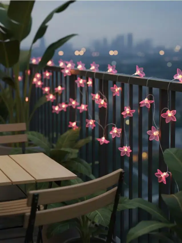 Luci solari LED sospese a forma di fiori - fucsia