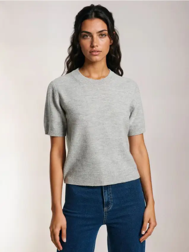 Maglia-blusa con miscela di lana - grigio chiaro