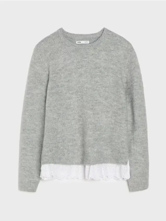 Maglia con orlo ricamato da camicia - grigio chiaro