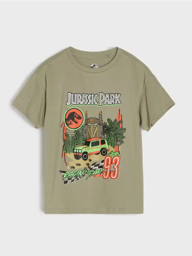 Maglietta a maniche lunghe in cotone con stampa Jurassic Park - verde polveroso