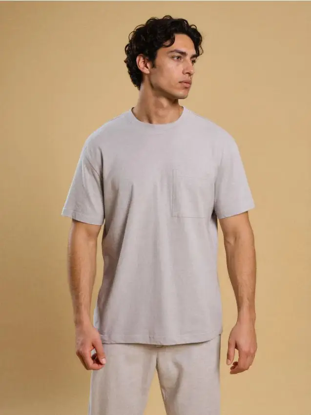 Maglietta con misto lino - grigio chiaro