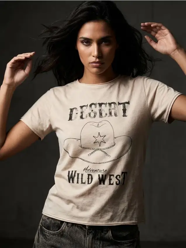 Maglietta con stampa - beige