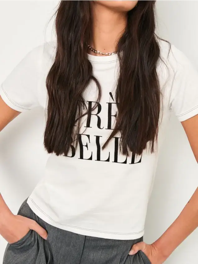 Maglietta con stampa - panna