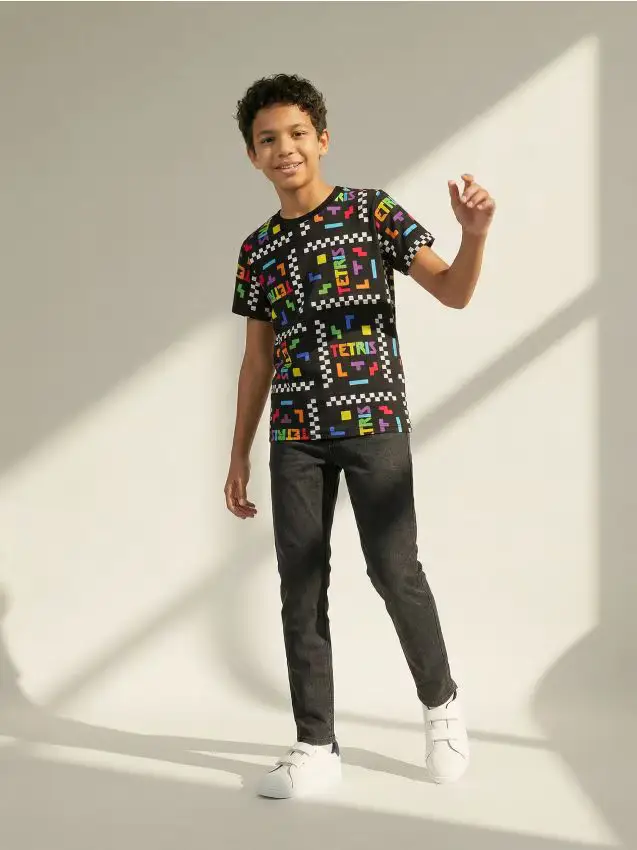 Maglietta con stampa Tetris - nero