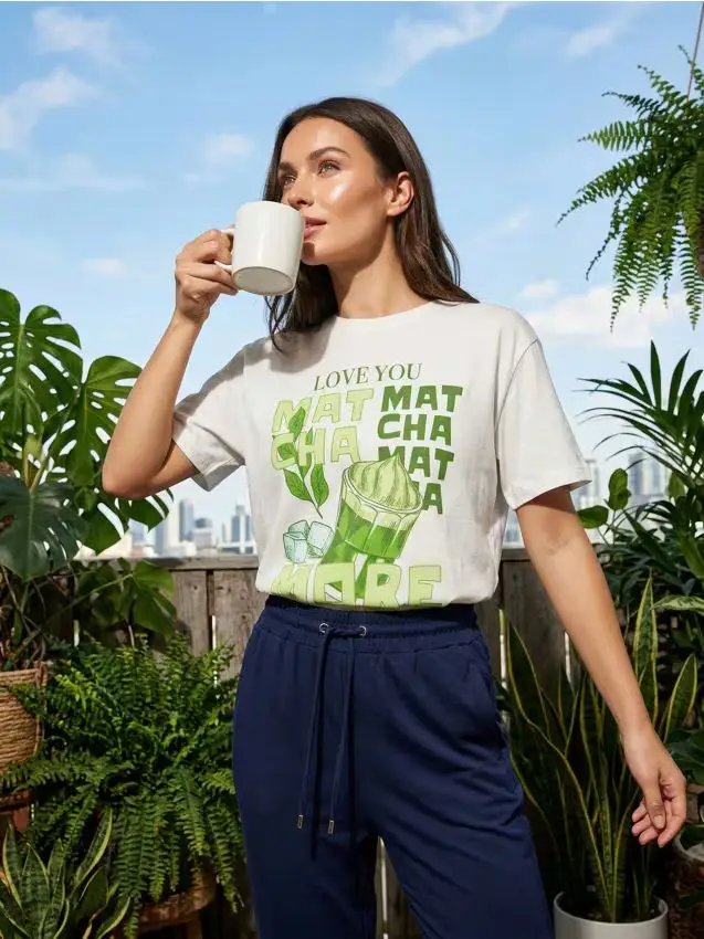 Maglietta di cotone con stampa colorata - panna