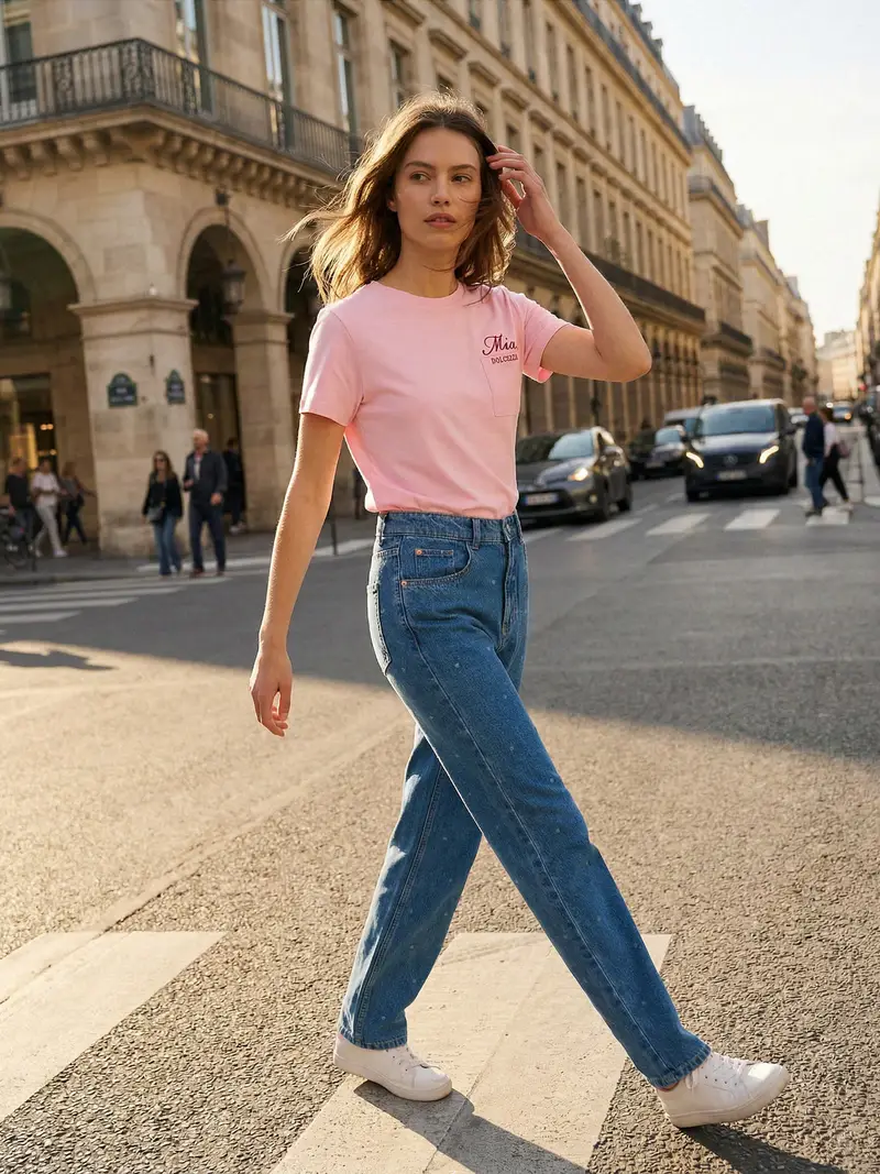 Maglietta di cotone con testo ricamato - begonia miniatura 3